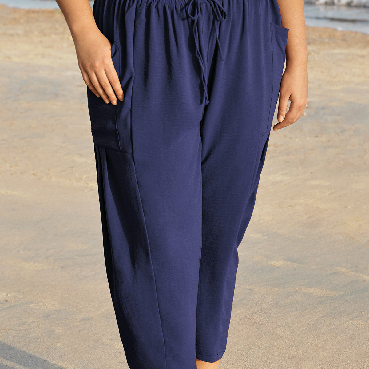 Ritera Pockets Drawstring Plain Straight-leg Pants