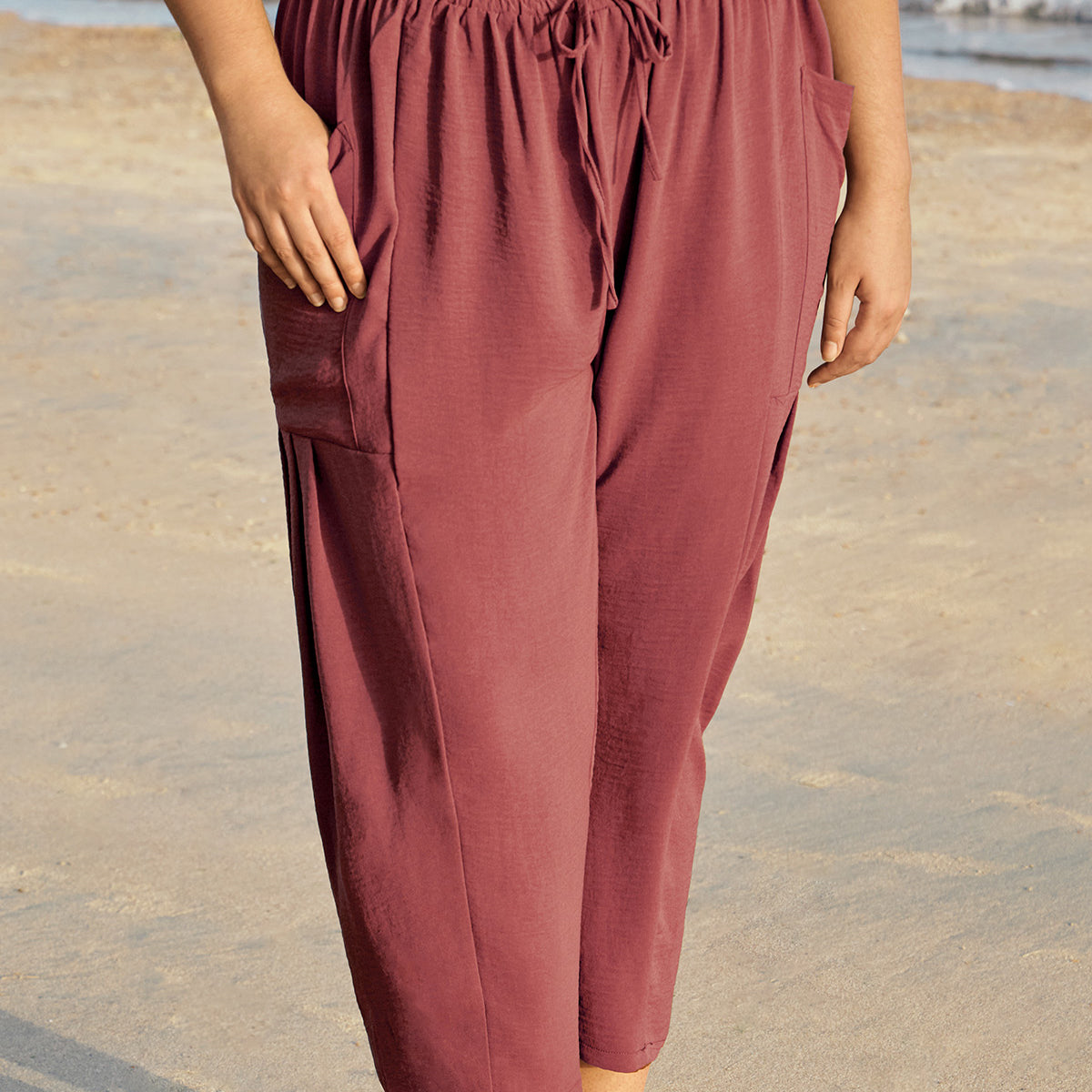 Ritera Pockets Drawstring Plain Straight-leg Pants