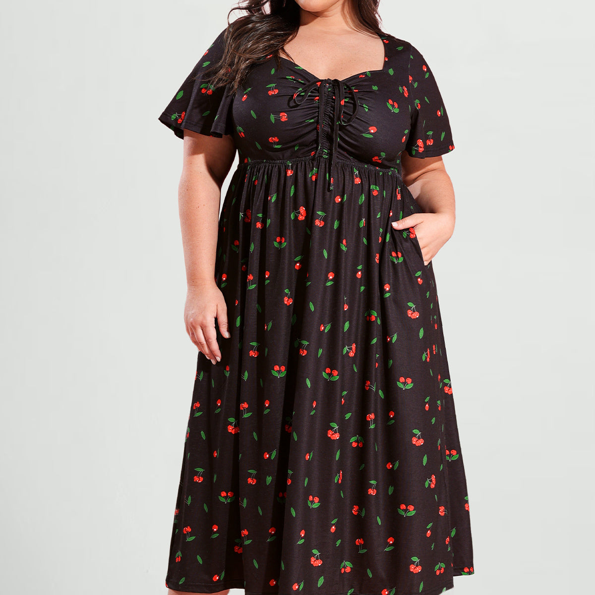 Ritera – A-Linien-Midikleid mit Herzausschnitt, Gänseblümchenmuster und Kordelzug