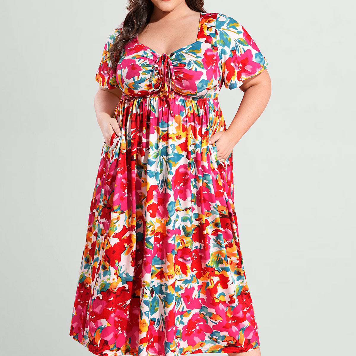 Ritera – A-Linien-Midikleid mit Herzausschnitt, Gänseblümchenmuster und Kordelzug