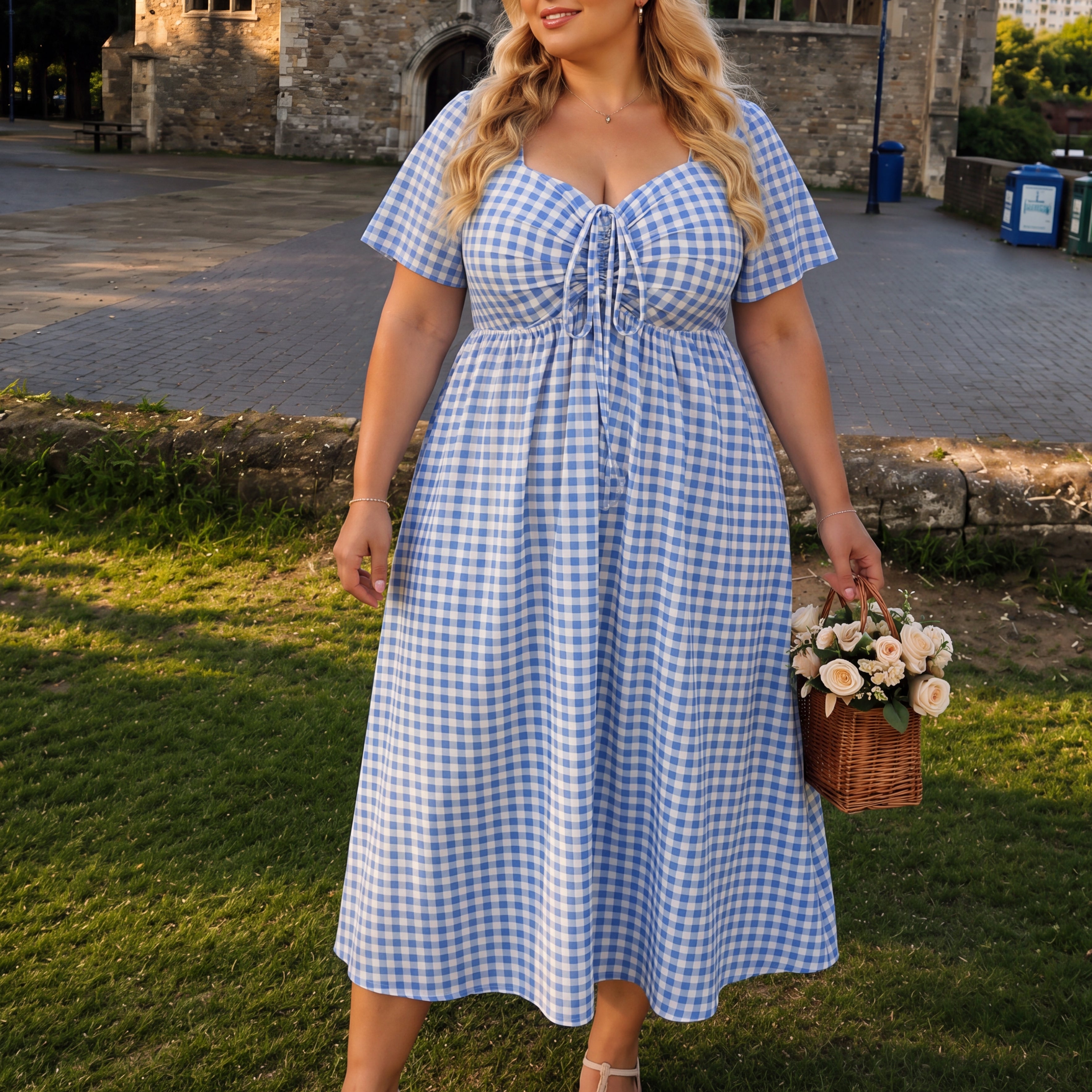 Robe mi-longue trapèze à imprimé marguerites et poches avec cordon de serrage Ritera
