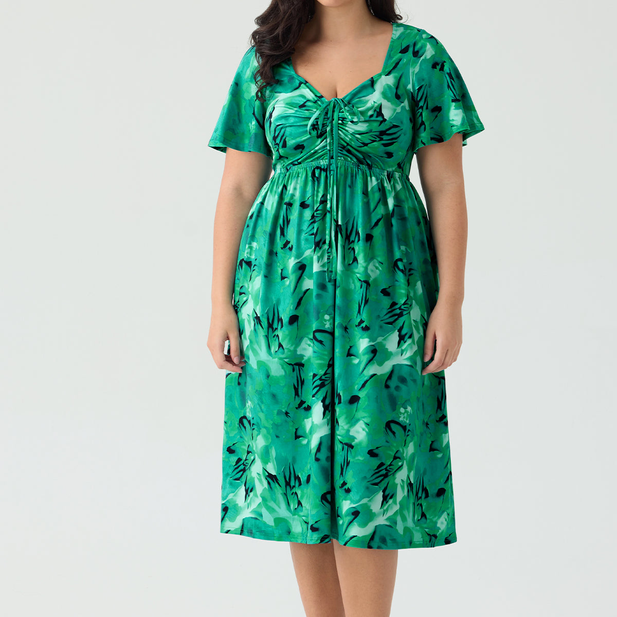 Pockets Drawstring Sweetheart Floral A-line Midi Dress