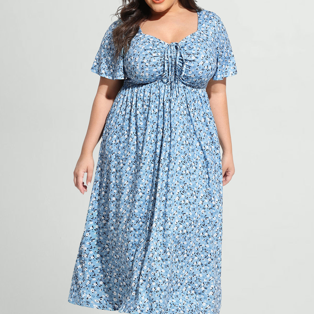 Ritera – A-Linien-Midikleid mit Herzausschnitt, Gänseblümchenmuster und Kordelzug