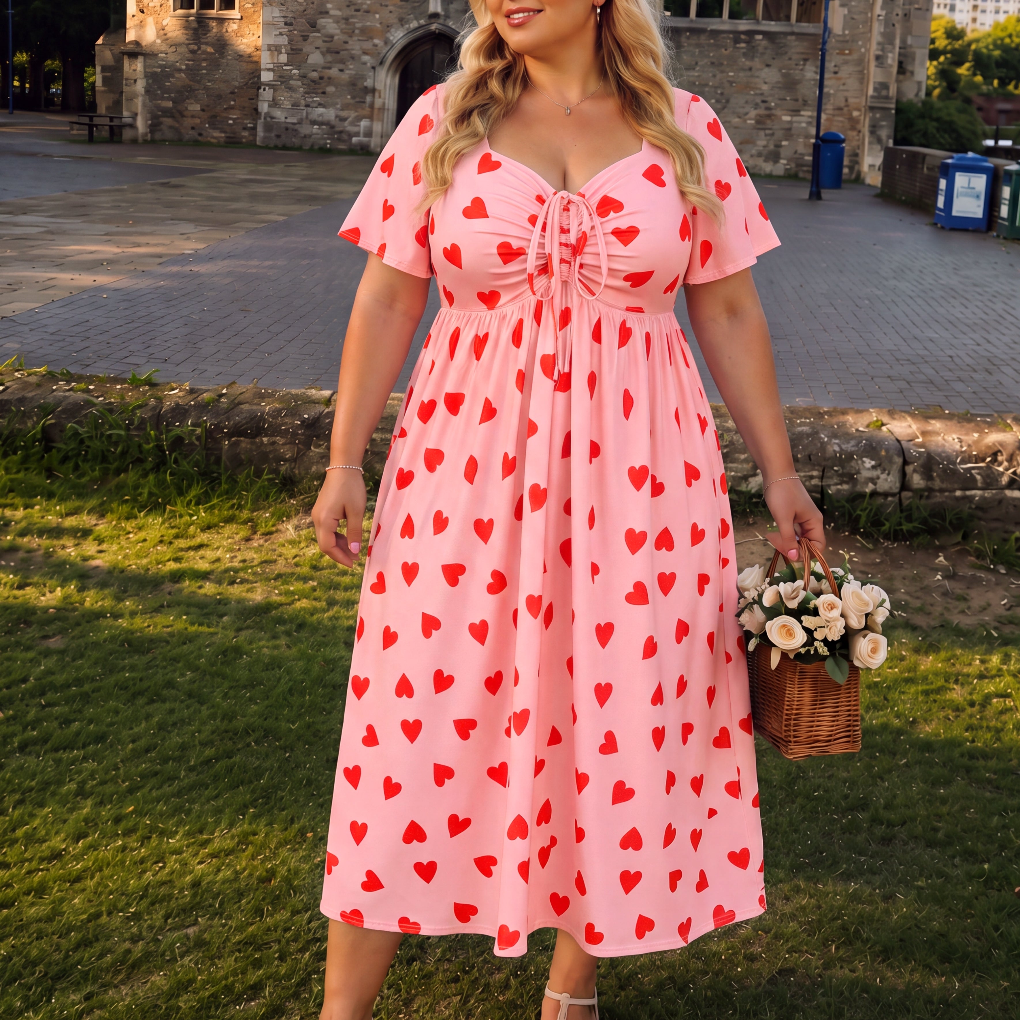 Robe mi-longue trapèze à imprimé marguerites et poches avec cordon de serrage Ritera