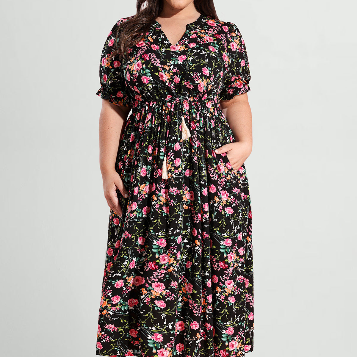 Ritera – Boho-Midikleid in A-Linie mit Kordelzug und Quasten an der Taille