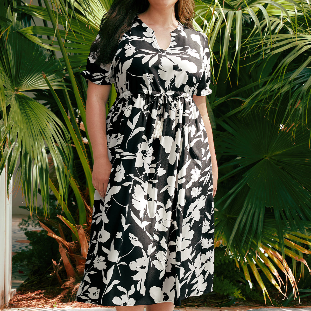 Ritera – Boho-Midikleid in A-Linie mit Kordelzug und Quasten an der Taille