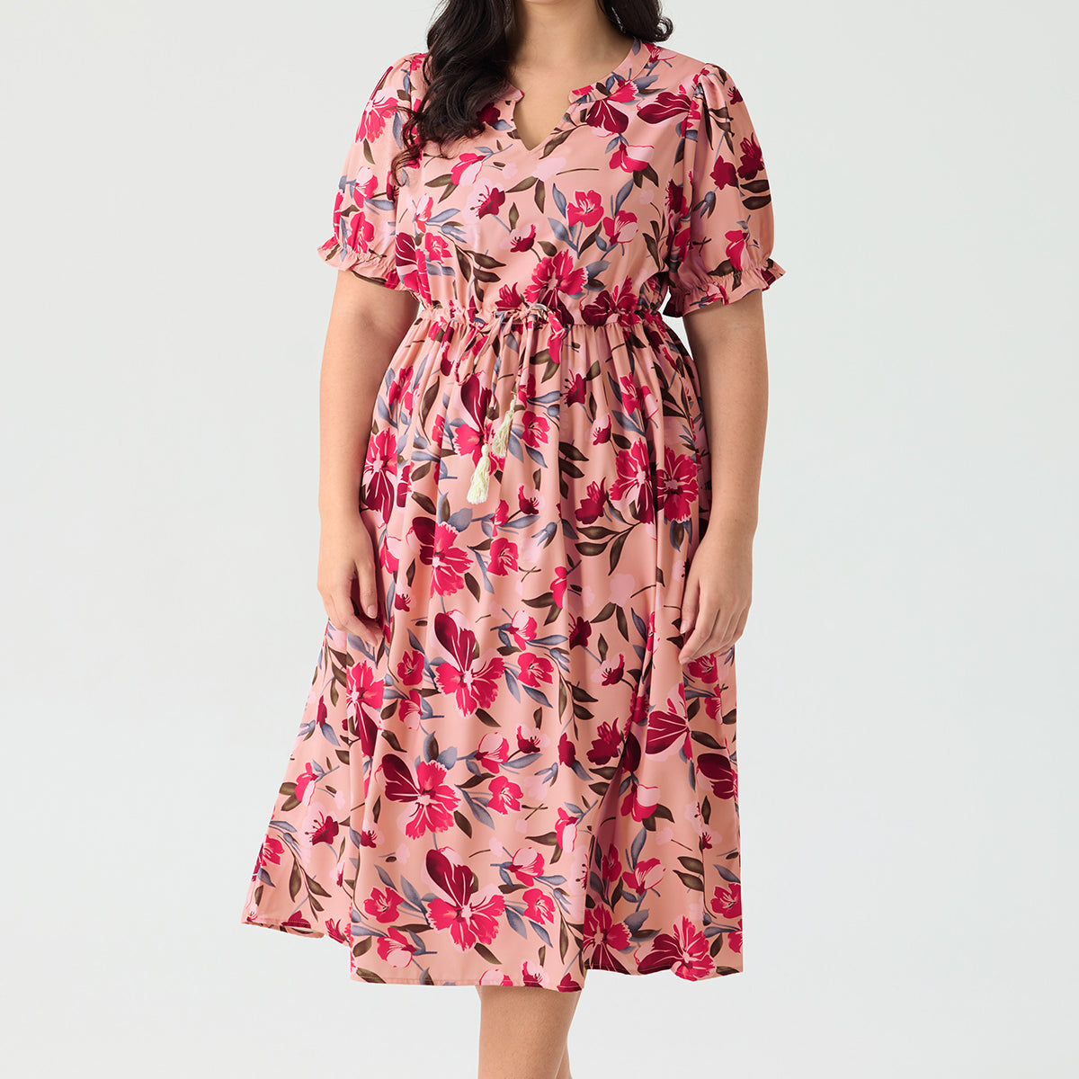 Ritera Pockets Boho Drawstring Tassel Waist A-line Midi Dress