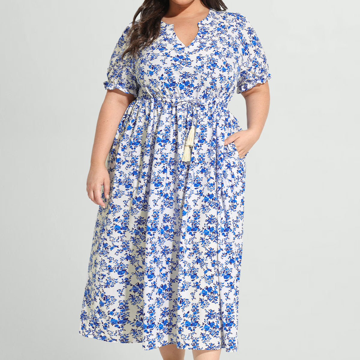 Ritera – Boho-Midikleid in A-Linie mit Kordelzug und Quasten an der Taille