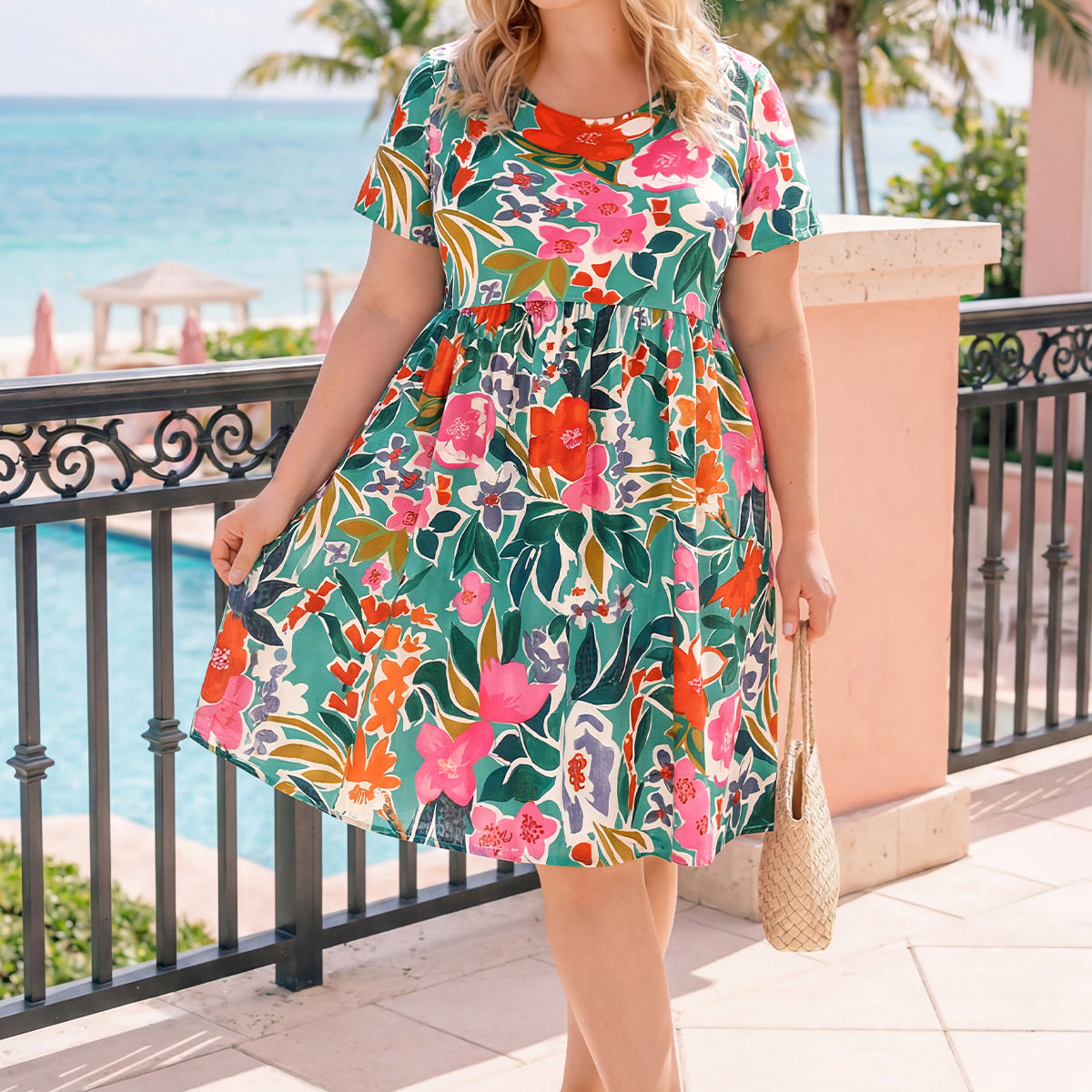 Ritera Pockets Tropical Pleated Mini Dress