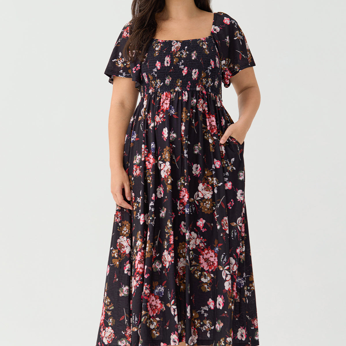 Ritera Pockets Floral Print Beach Summer Vibes Midi Dress