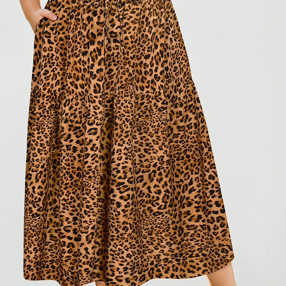 Ritera Pockets Drawstring Speckled Print A-Line Midi Skirt