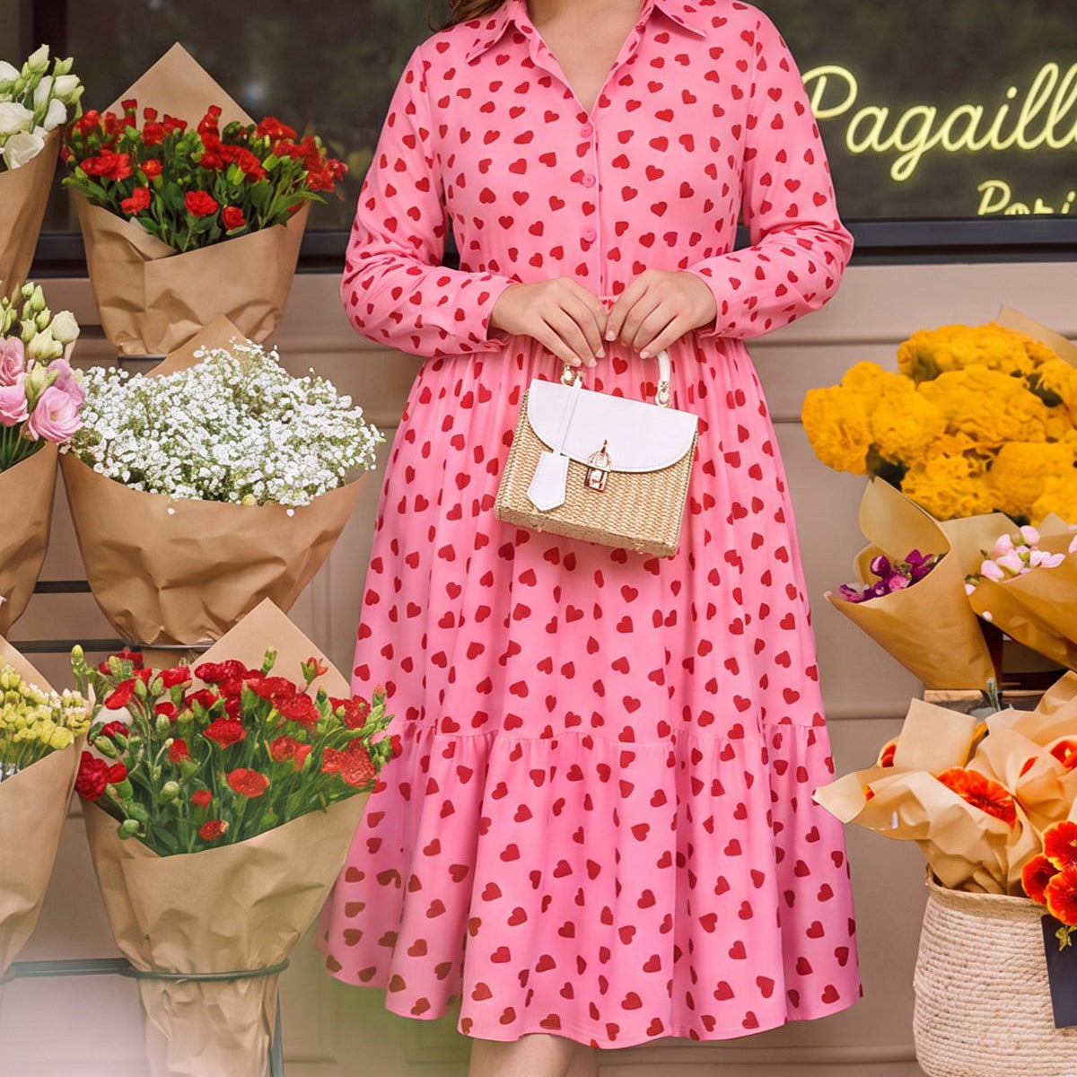 Pockets Gingham Check Print Tiered Midi Dress