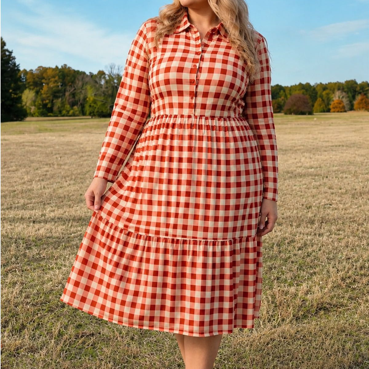 Heart Print Button-Front Belted Midi Dress