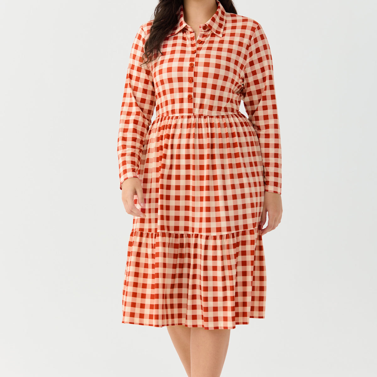 Heart Print Button-Front Belted Midi Dress