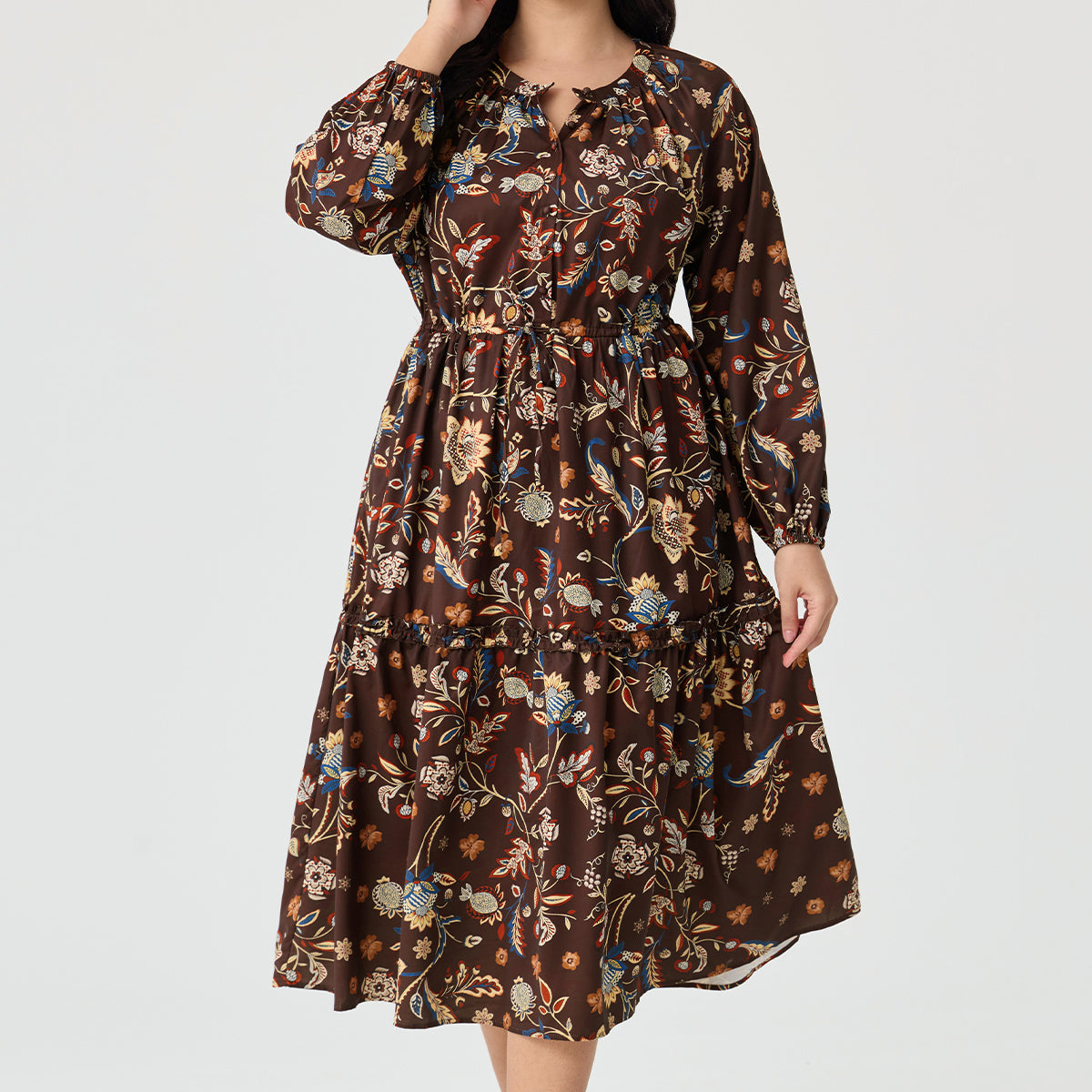 Ritera Pockets Star Floral Print Drawstring Waist Tiered Midi Dress