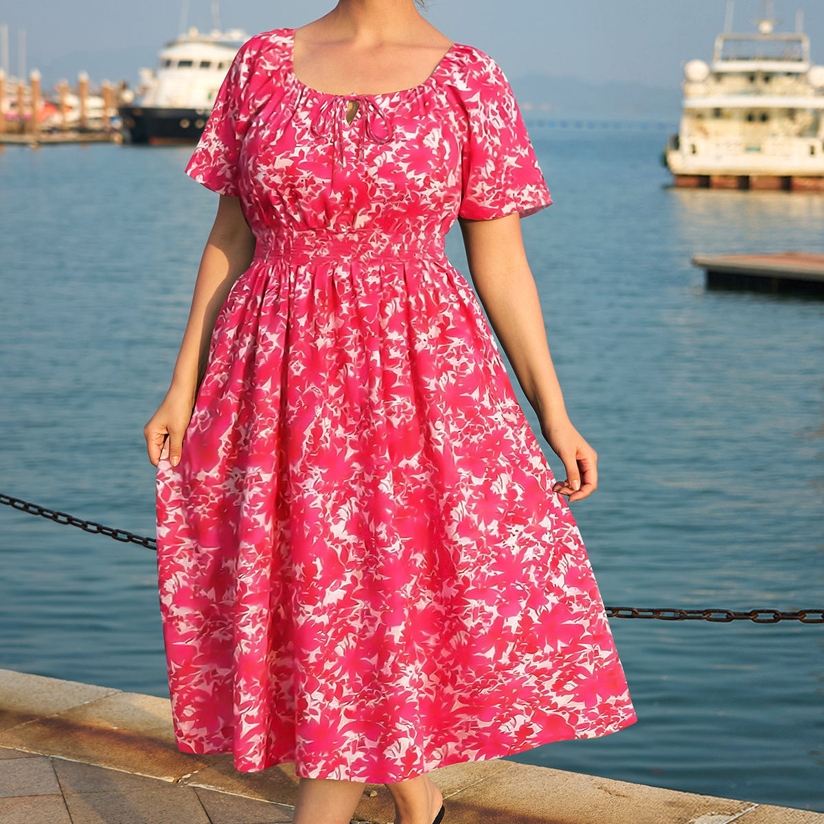 Floral Print Tie Front Midi Dress