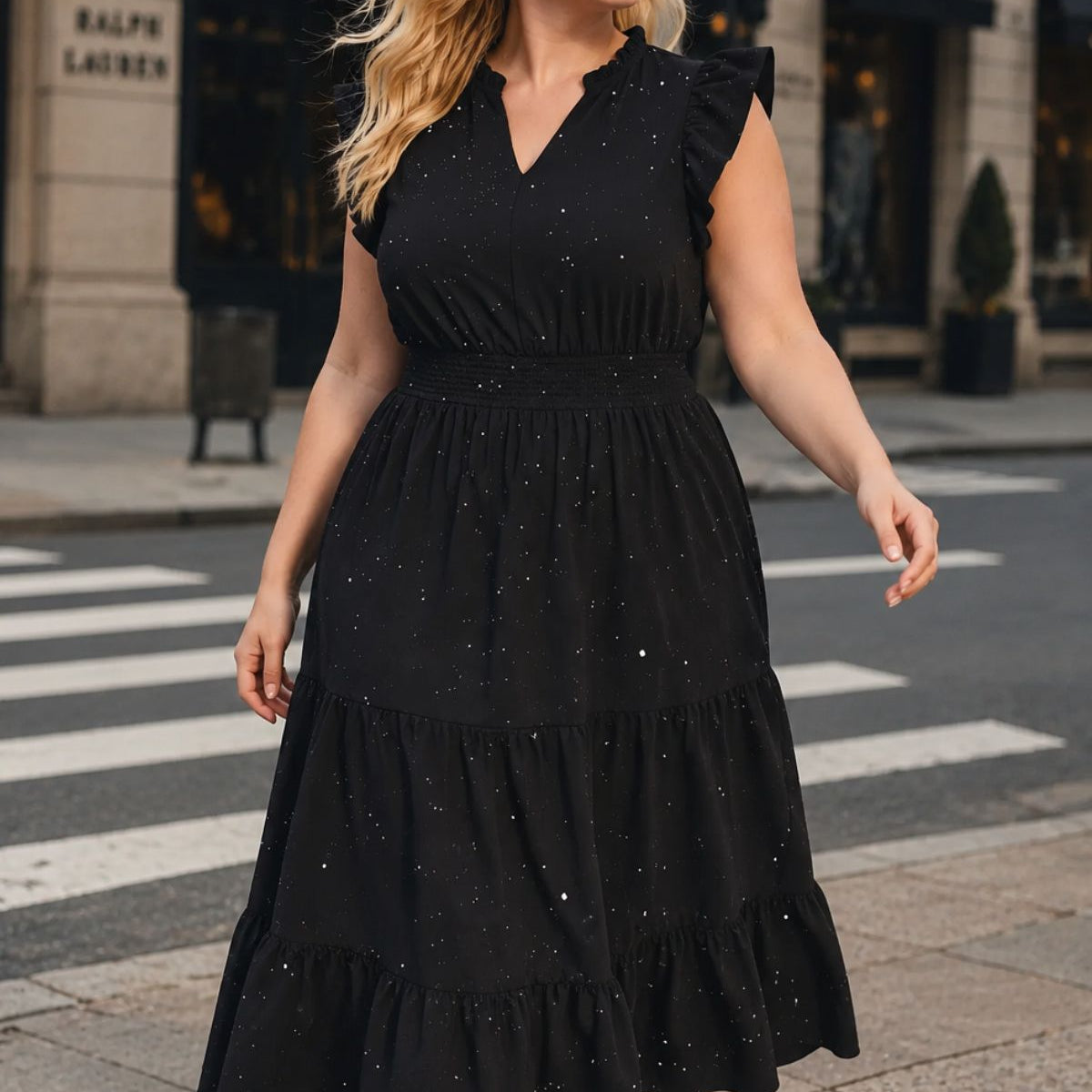 Boho Striped Floral Flutter Sleeve Smocked Tiered Midi Dress