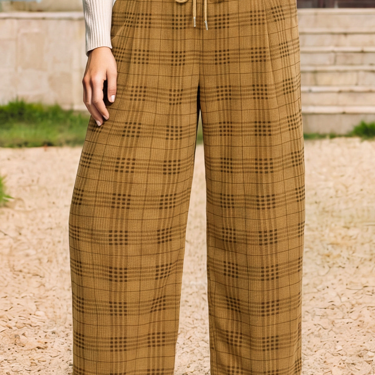 Leopard Print Corduroy High-Waisted Drawstring Barrel-Leg Fall Pants