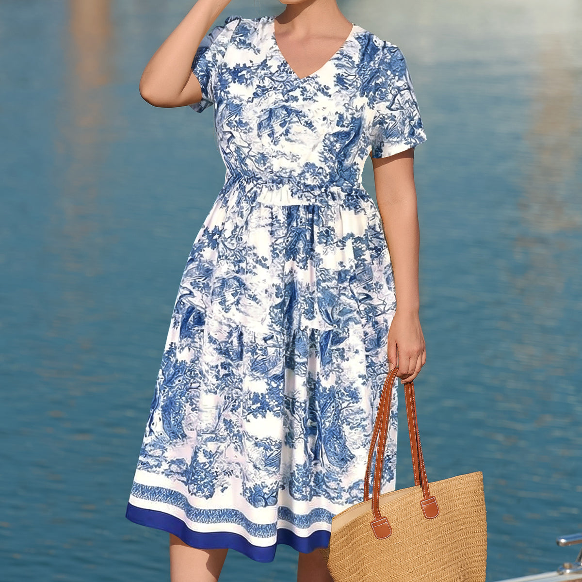 Floral Pocket Elasticated Waist Midi Dress