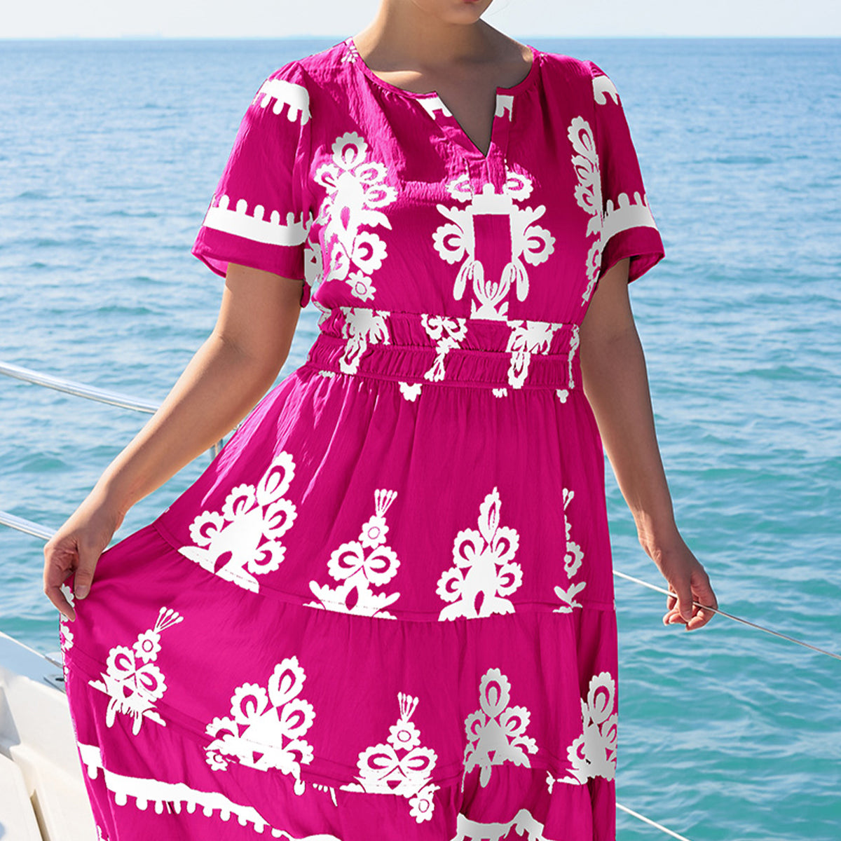 Bohe Smocked Waist Tiered Midi Dress