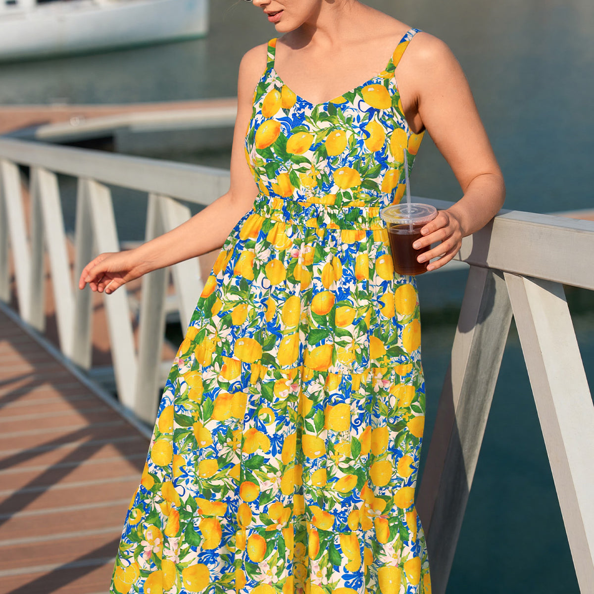 Floral Print Smocked Waist Cami Adjustable Straps Midi Dress