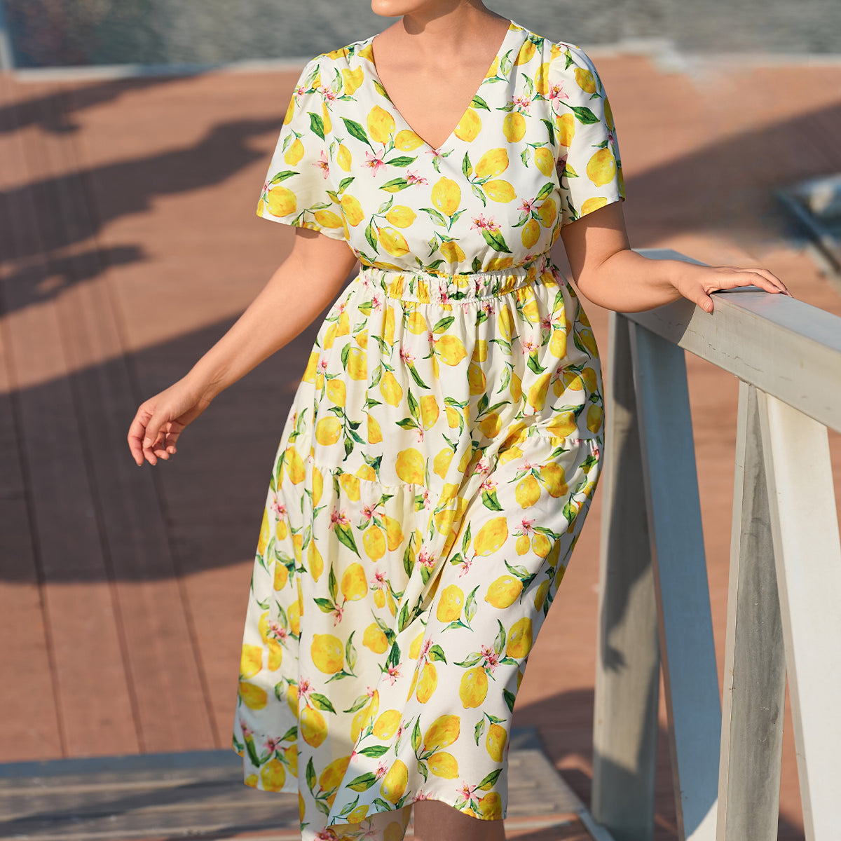 Floral Pocket Elasticated Waist Midi Dress