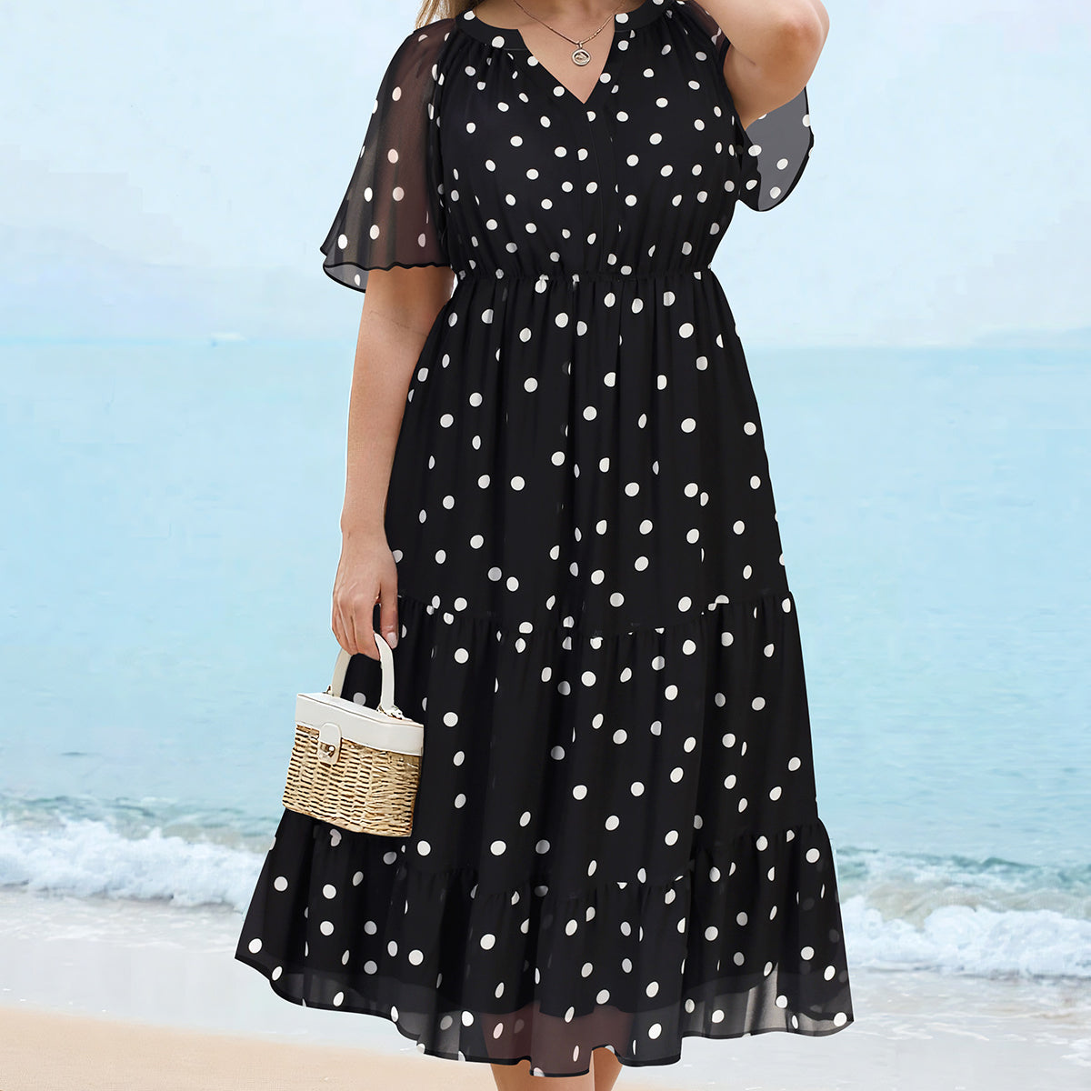 Floral Ruffled Sleeve Tiered Midi Dress