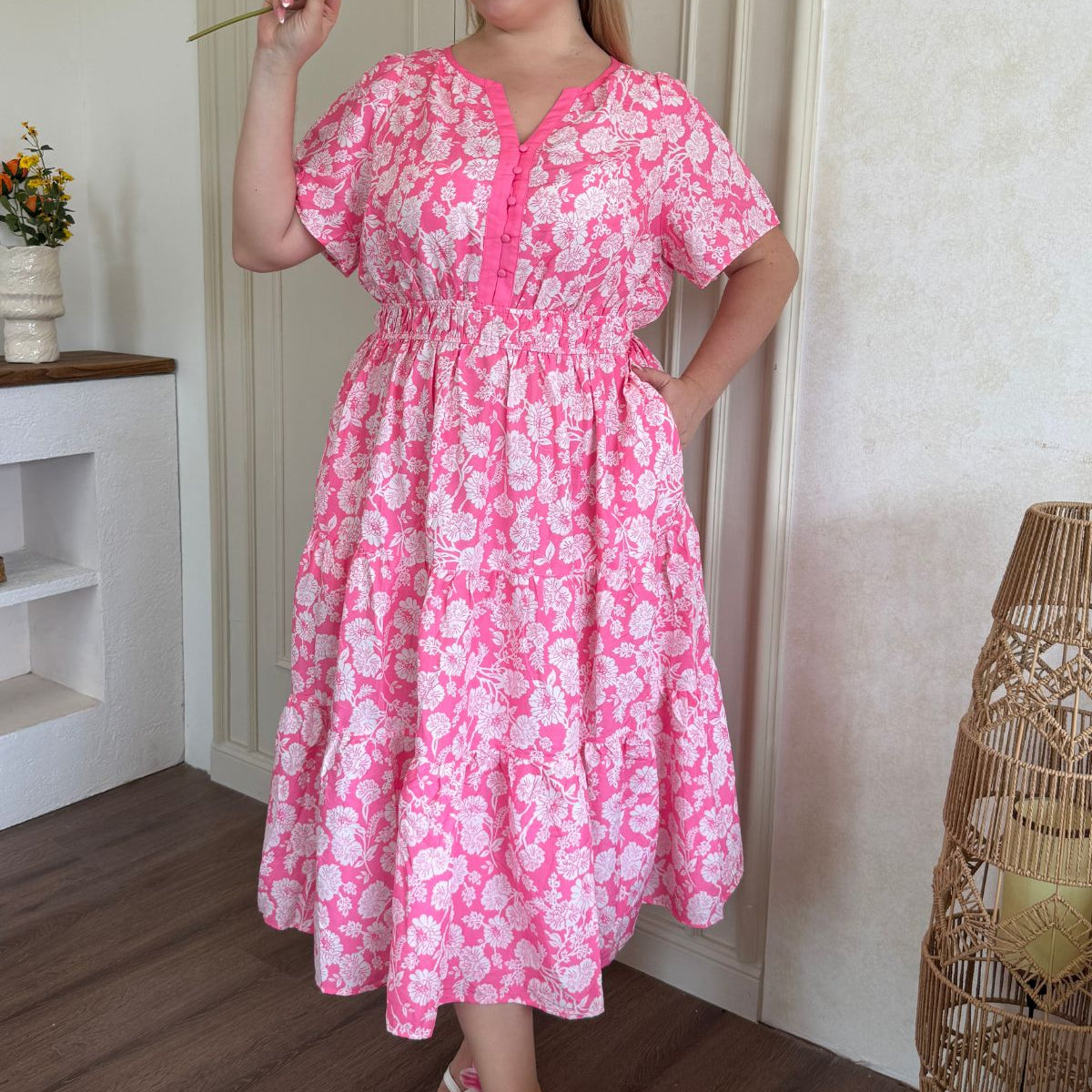 Vintage Blue Toile de Jouy Elastic Waist Midi Dress