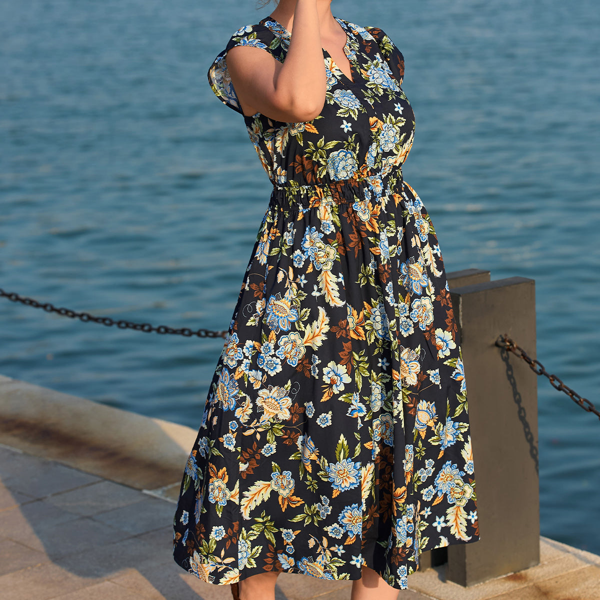 Floral Print Side Pocket Midi Dress