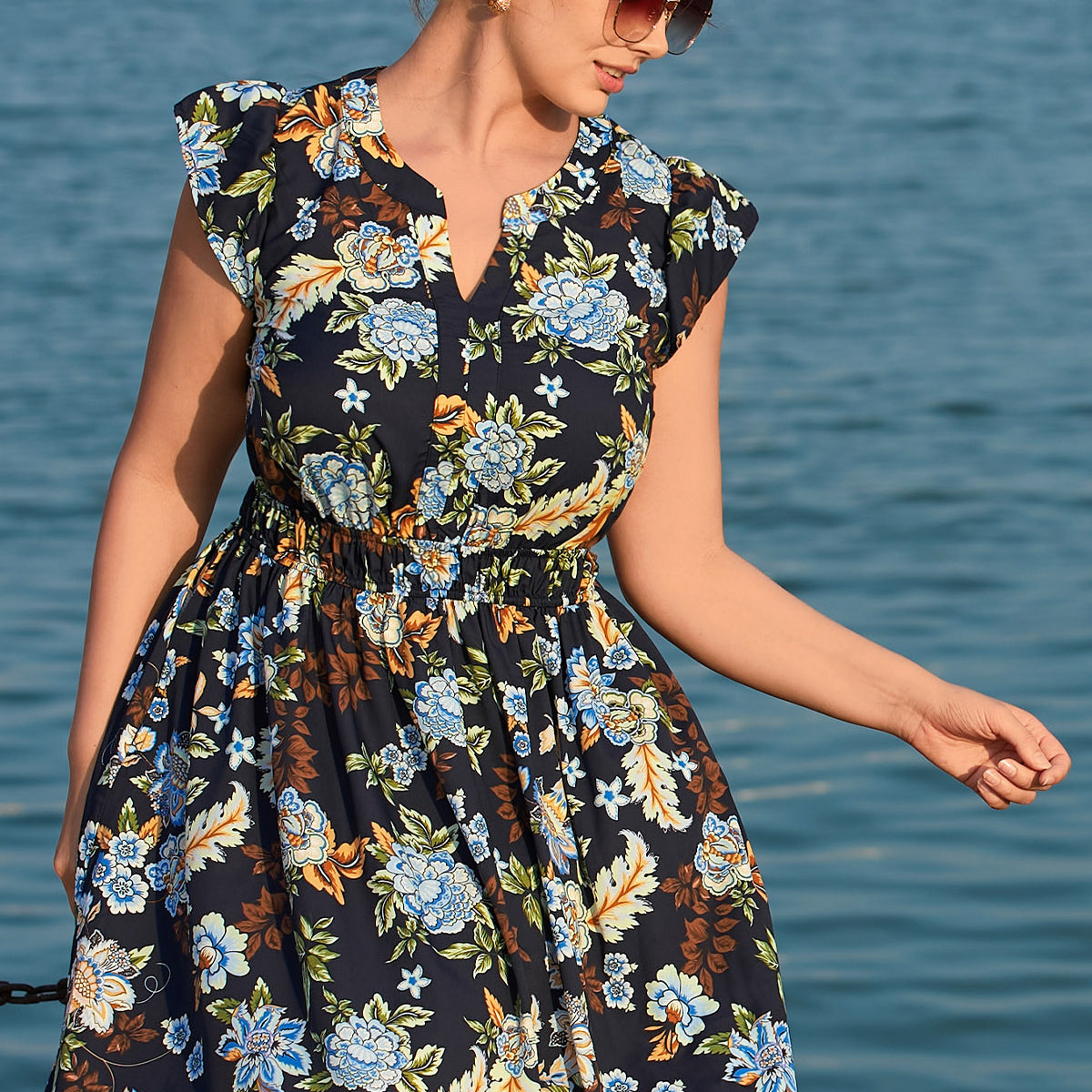 Floral Print Side Pocket Midi Dress