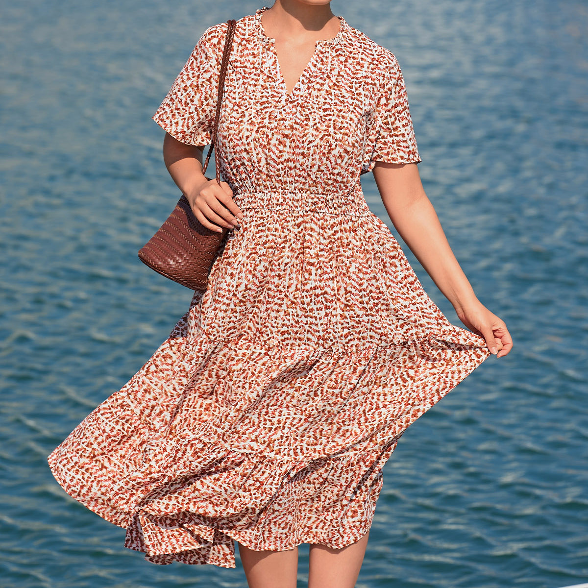 Floral Print Smocked Waist Midi Dress