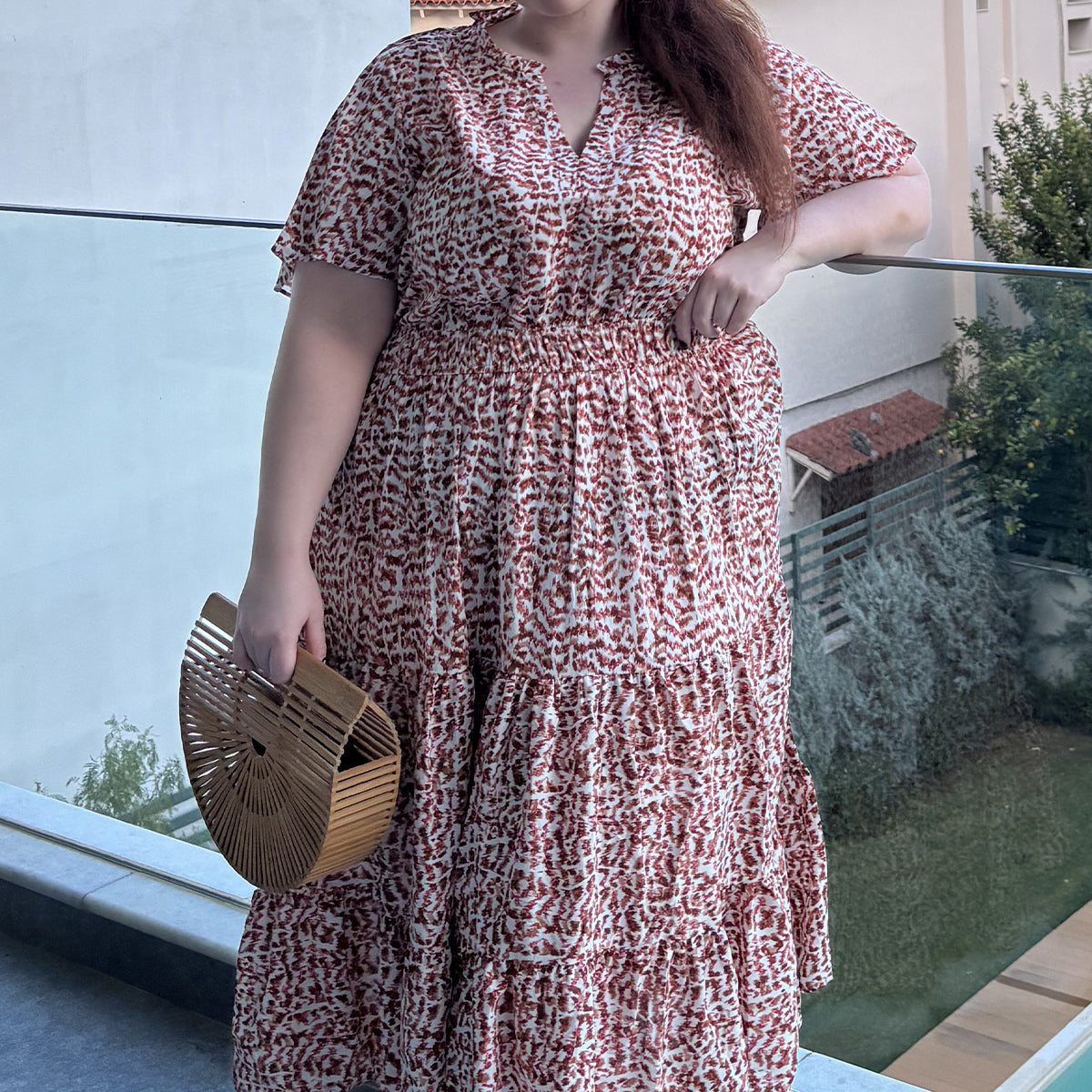 Floral Print Smocked Waist Midi Dress