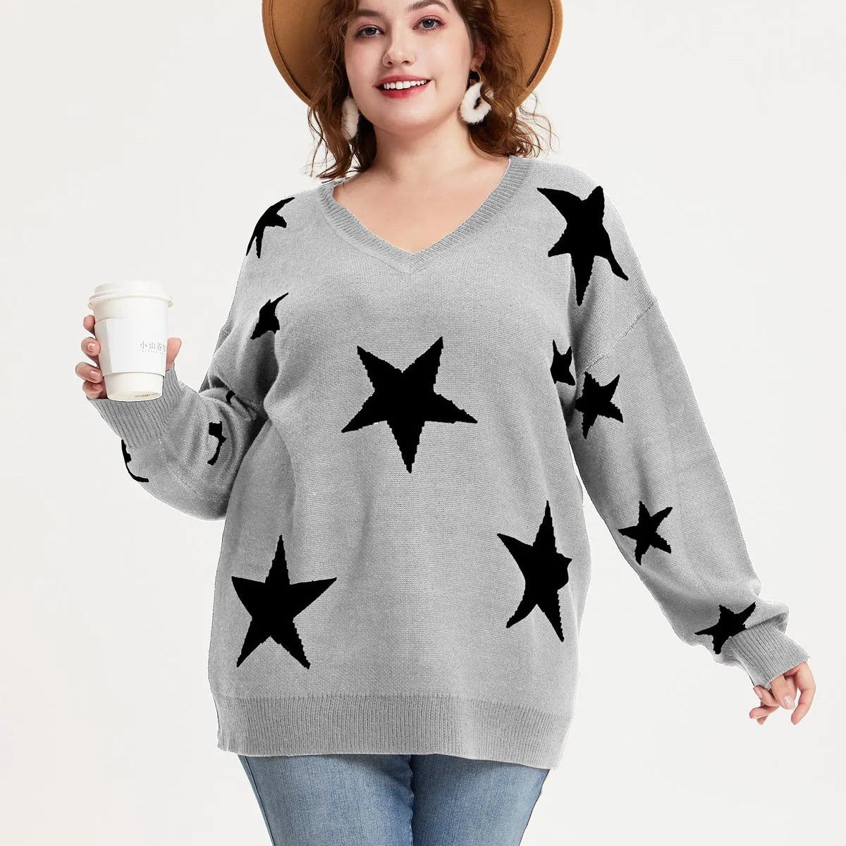 Pulls ultra-doux à col en V et imprimés étoiles