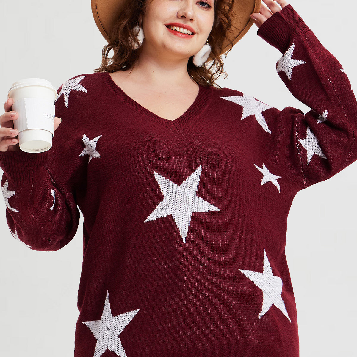 Superweiche Pullover mit V-Ausschnitt und Sternenmuster