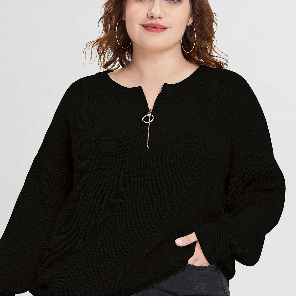 Ritera – Einfarbiger Kaschmir-Wollpullover mit Viertelreißverschluss