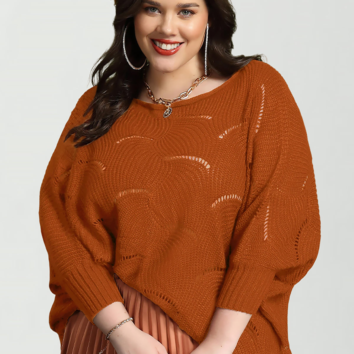 Pull en cachemire uni à manches chauve-souris ajourées Ritera