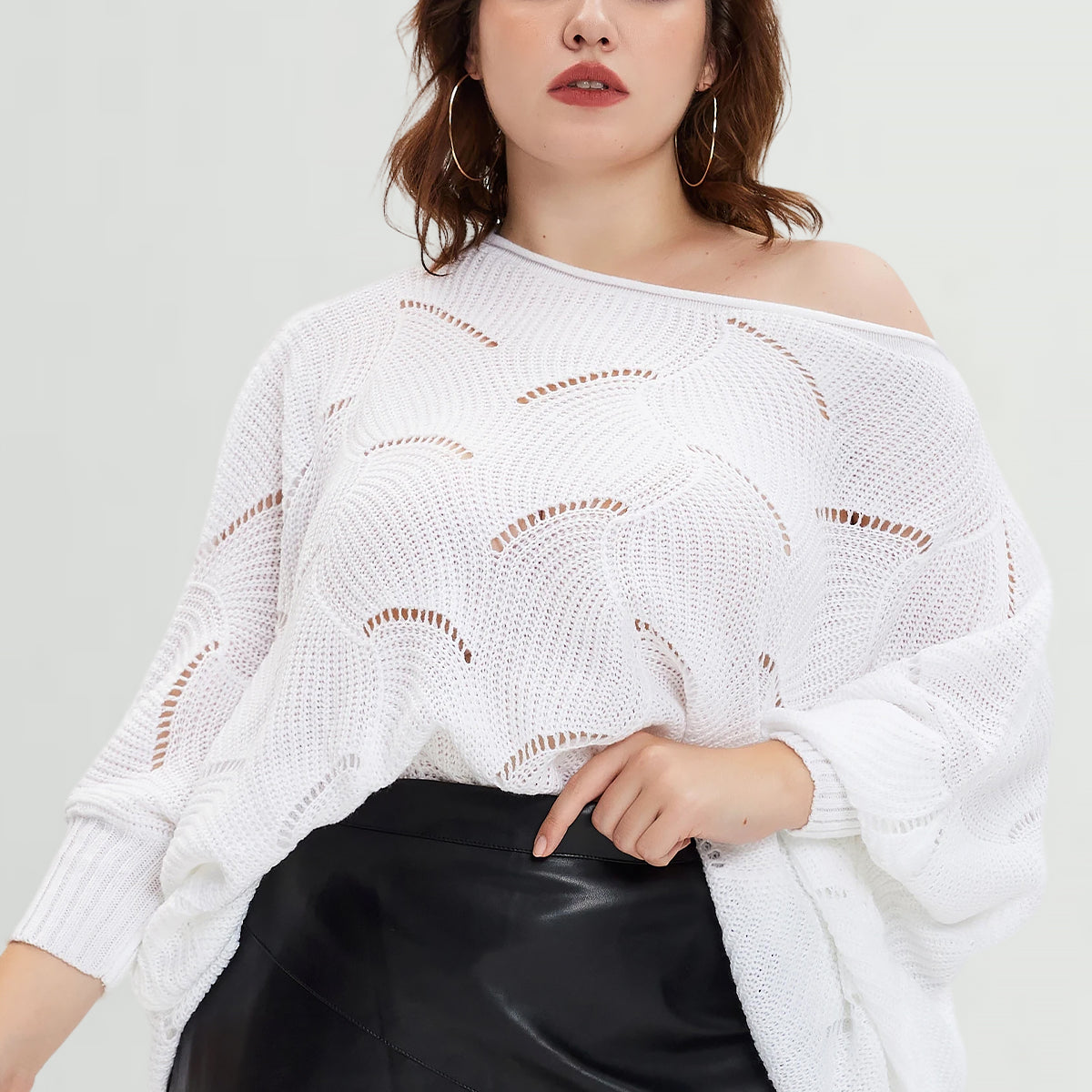 Pull en cachemire uni à manches chauve-souris ajourées Ritera