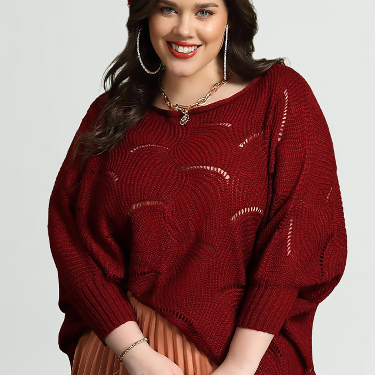 Superweicher Strickpullover mit Fledermausflügel-Motiv in Colorblock-Optik