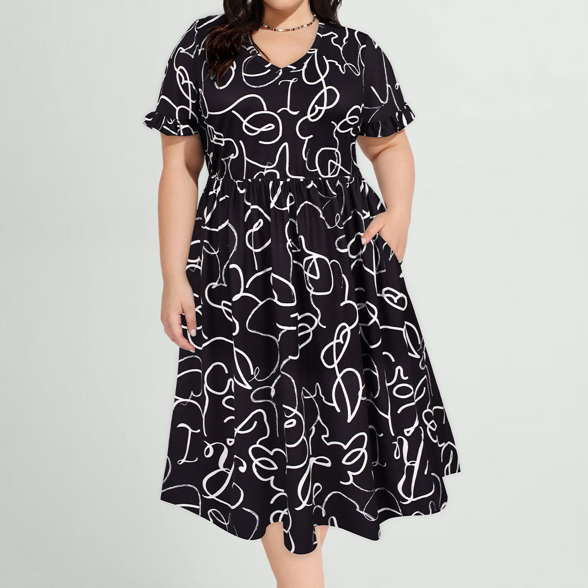 Ritera – Midikleid mit Taschen, Regenbogenstreifen und Rüschenärmeln