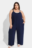 Ritera Spaghetti Strap Loose Navy Jumpsuit with Pockets