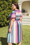 Rainbow Stripe Supersoft Ruffle Sleeve Midi Dress