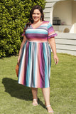 Rainbow Stripe Supersoft Ruffle Sleeve Midi Dress
