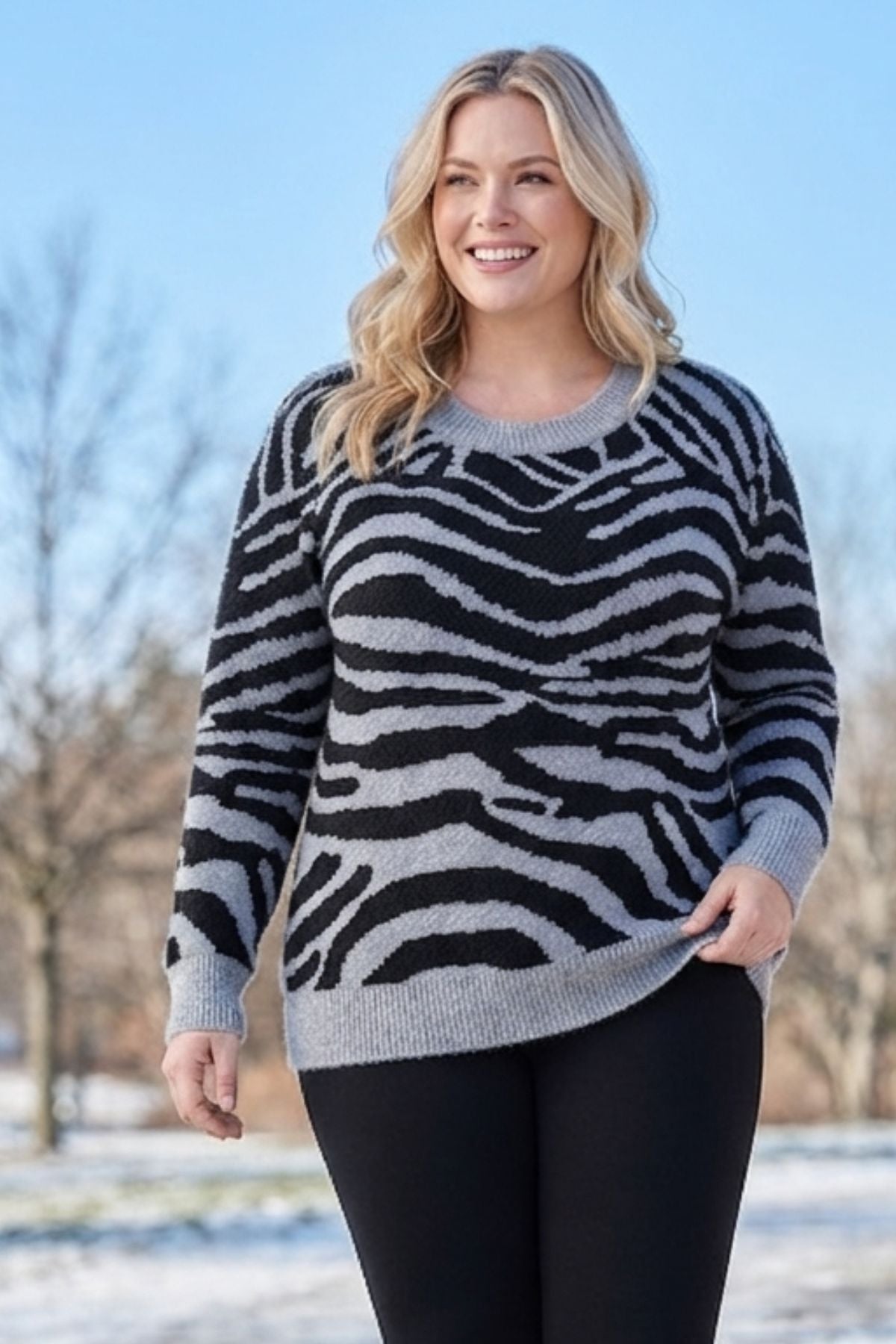 Striped Woolen Crewneck Pullover Sweater