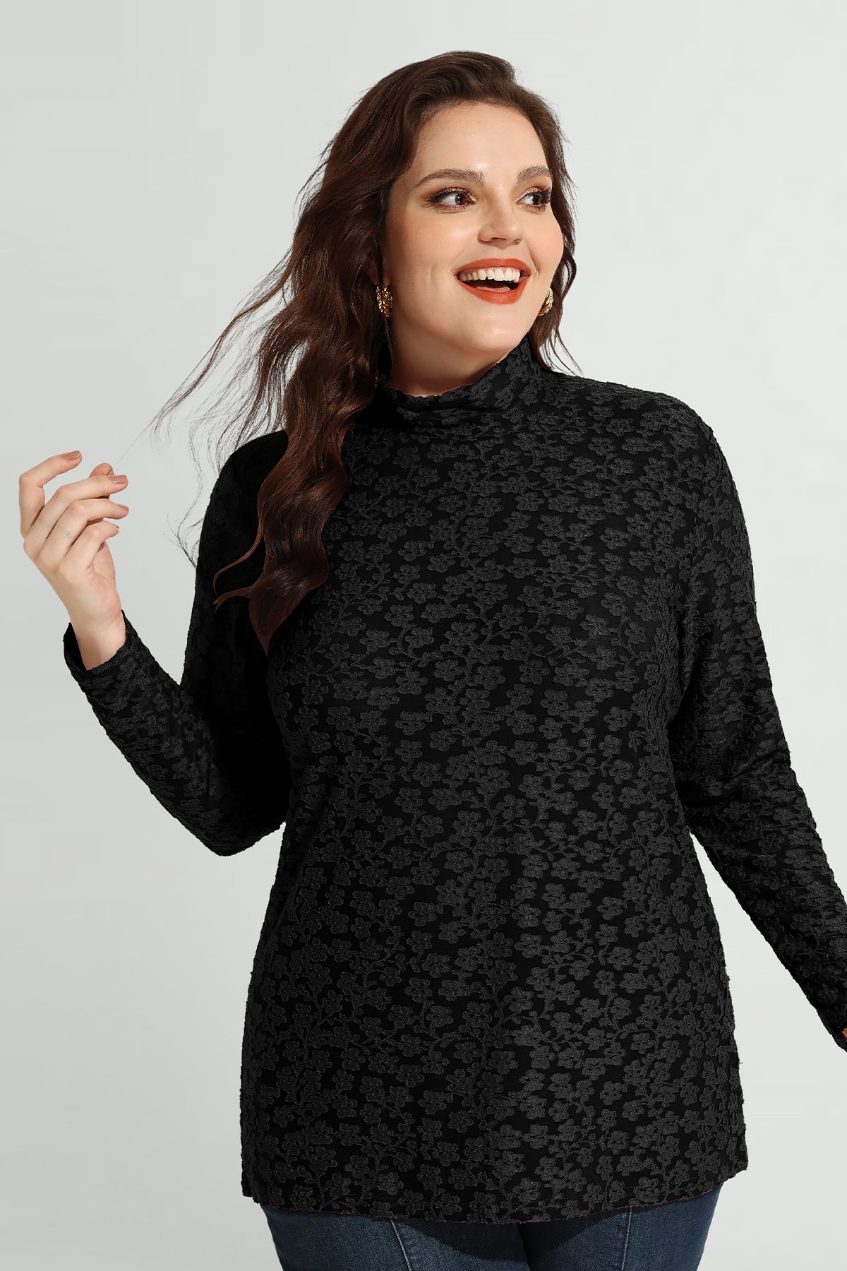 Langärmliges Hemd mit Stehkragen und Blumenmuster