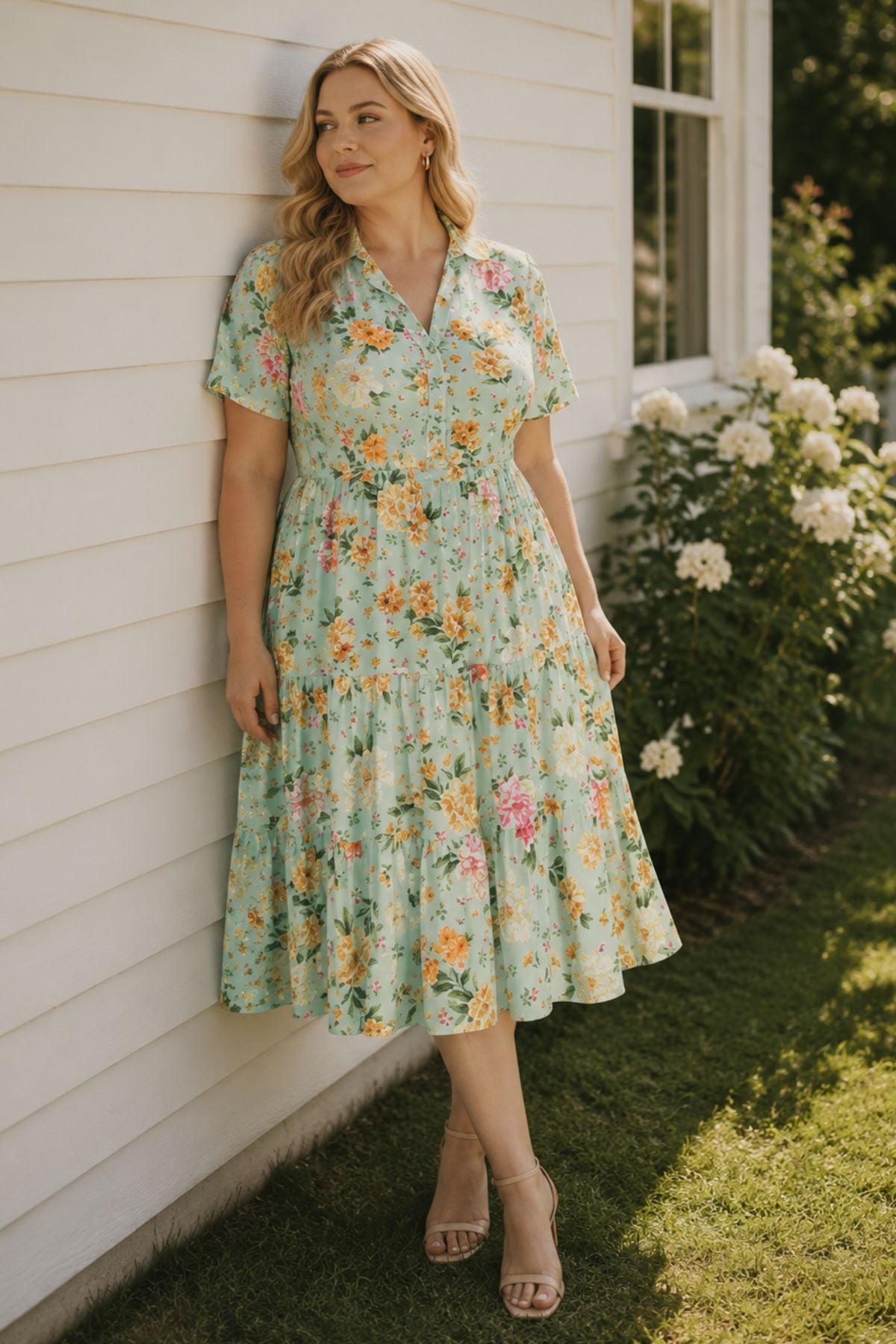 ditsy floral shirt dress Sail to Sable Ditsy Floral Ruffle Front Shirt Dress Ditsy FALLING VIOLETS PRINT / XL / SP25108