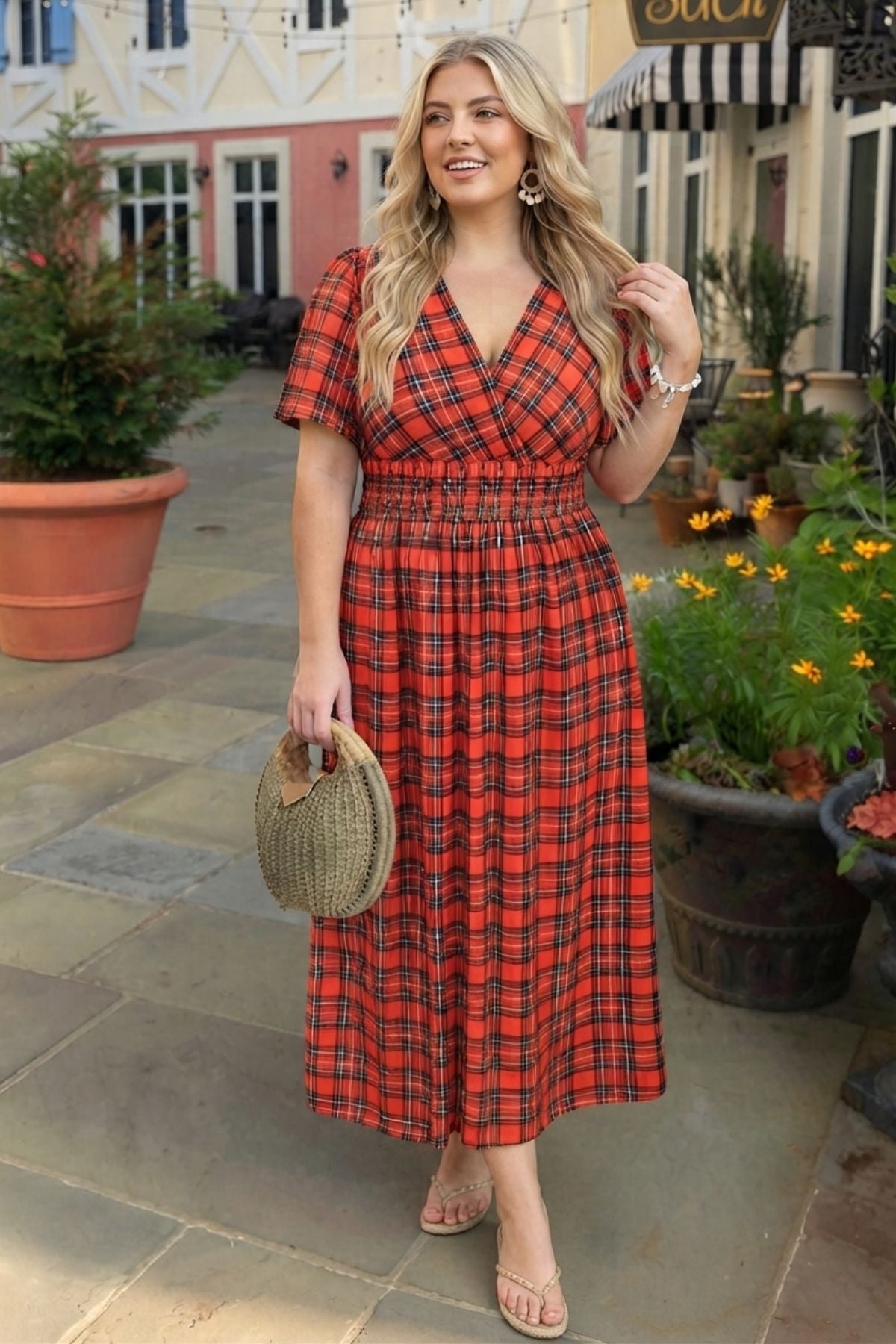 Robe longue trapèze fleurie rose à poches et taille élastiquée Ritera