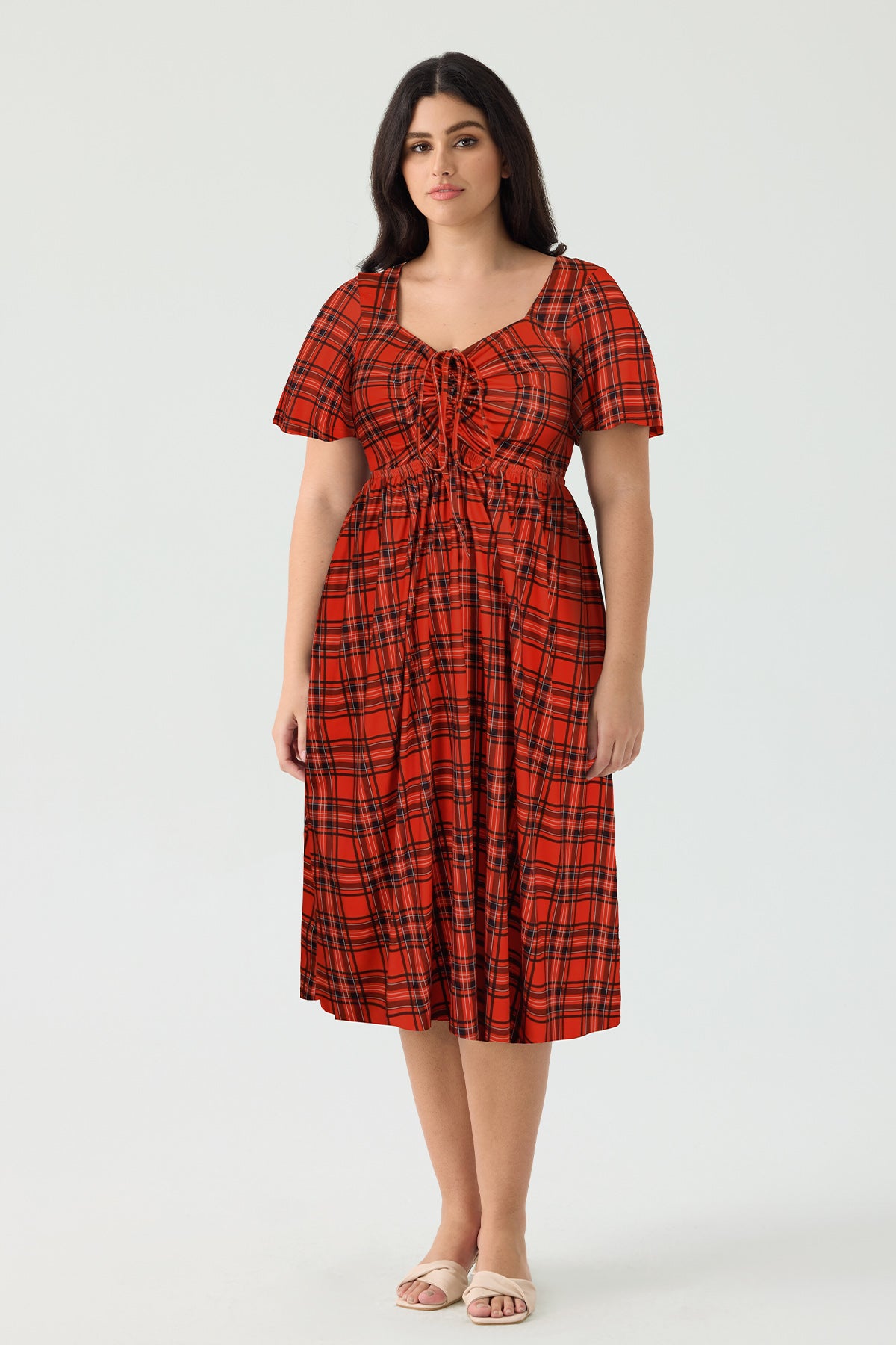 Robe mi-longue trapèze à imprimé marguerites et poches avec cordon de serrage Ritera