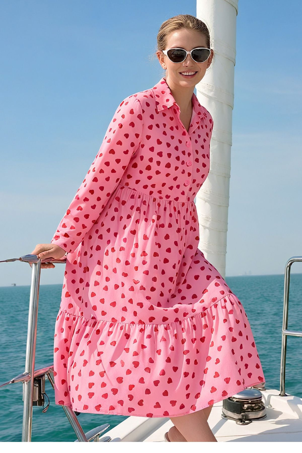 Pockets Gingham Check Print Tiered Midi Dress