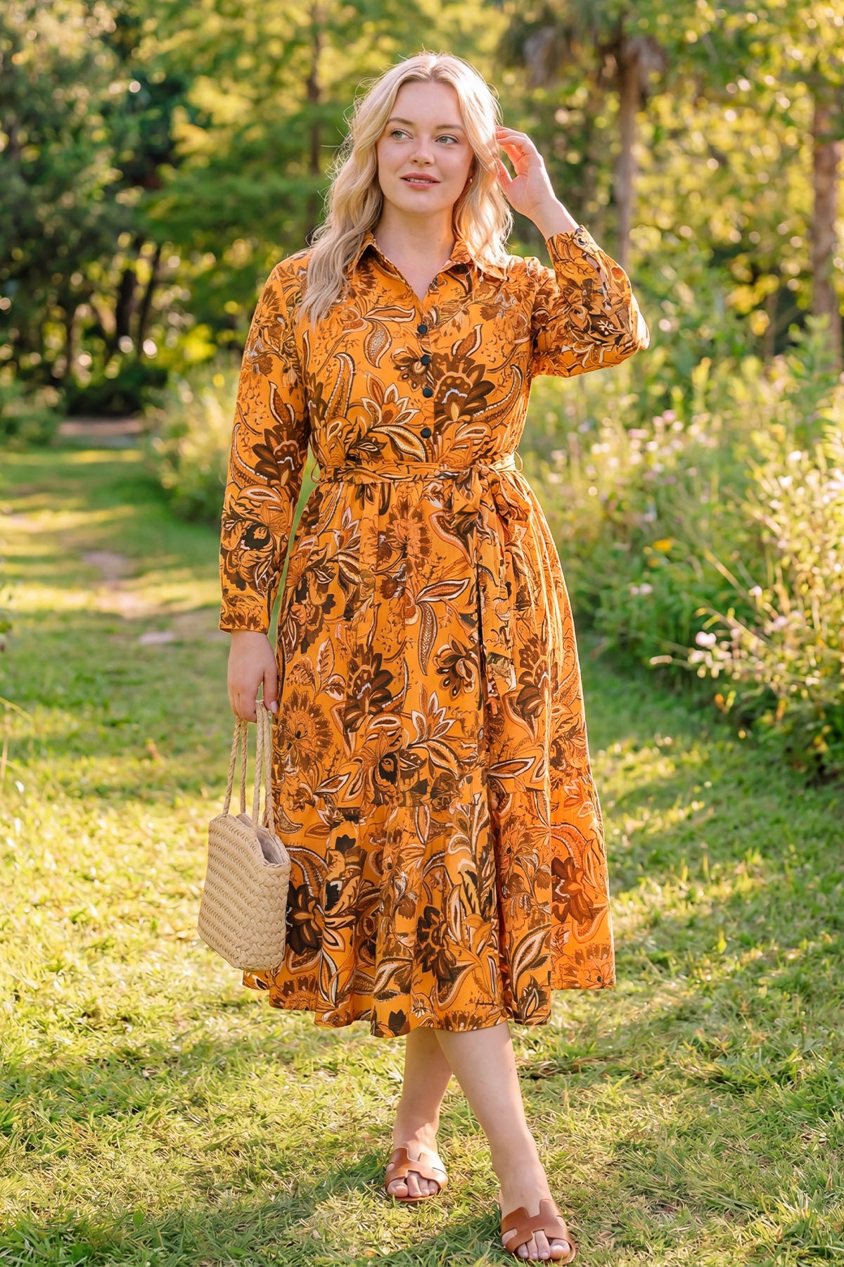 Pockets Gingham Check Print Tiered Midi Dress