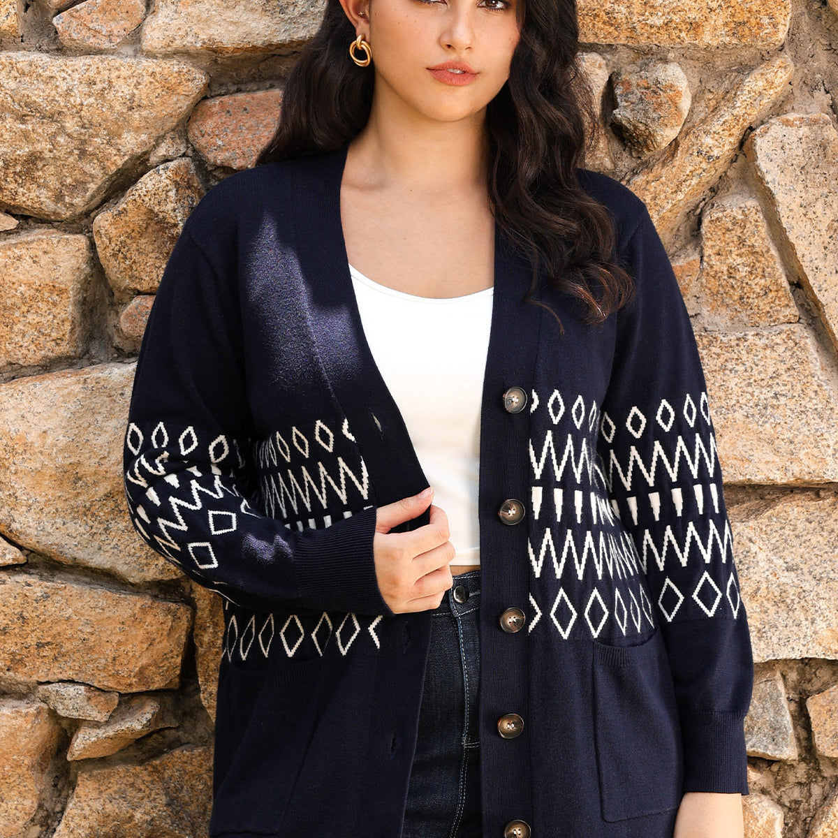 Ritera Pockets Aztec Pattern Button-Up Knit Cardigan – RITERA